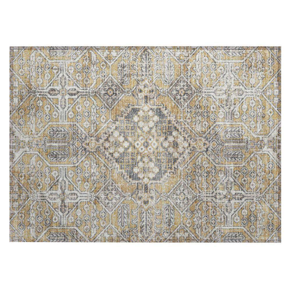 Deep Gold Throw Rug Addison Rugs Chantille Machine Washable Indoor/Outdoor Abstract ACN2197 ...