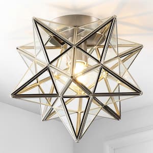 Stella 12 in. Nickel Moravian Star Semi-Flush Mount Light with Clear Glass Shade