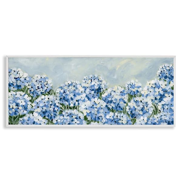 Blue Hydrangea Meadow by Yvette St. Amant White Framed Nature Giclee Art Print 13 in. x 30 in.