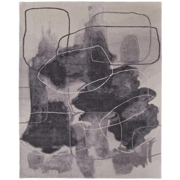 9 ft. x 12 ft. Gray, Ivory Abstract Area Rug