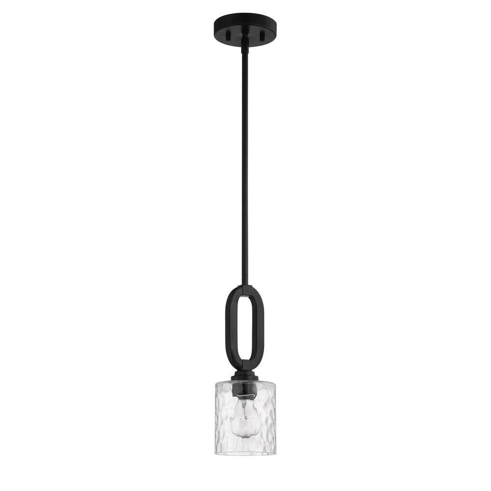 Flat Black Mini Chandelier with Clear Hammered Glass Shades