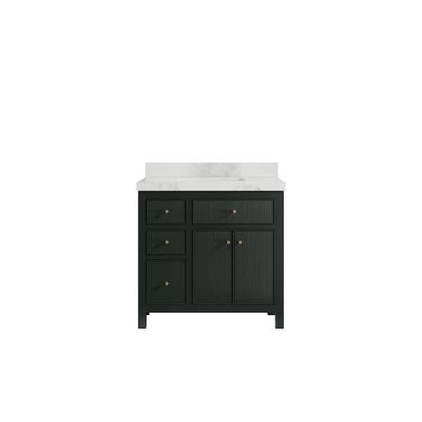 Willow Collections Sonoma 36 in. W x 22 in. D x 36 in. H Single Sink Bath Vanity Center in Dark Green with 2 in. Calacatta Nuvo Top