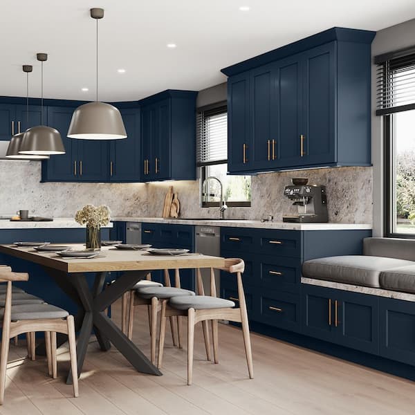 Newport 27 in. W x 24 in. D x 34.5 in. H Assembled Plywood Full Height Door Base Kitchen Cabinet in Mythic Blue