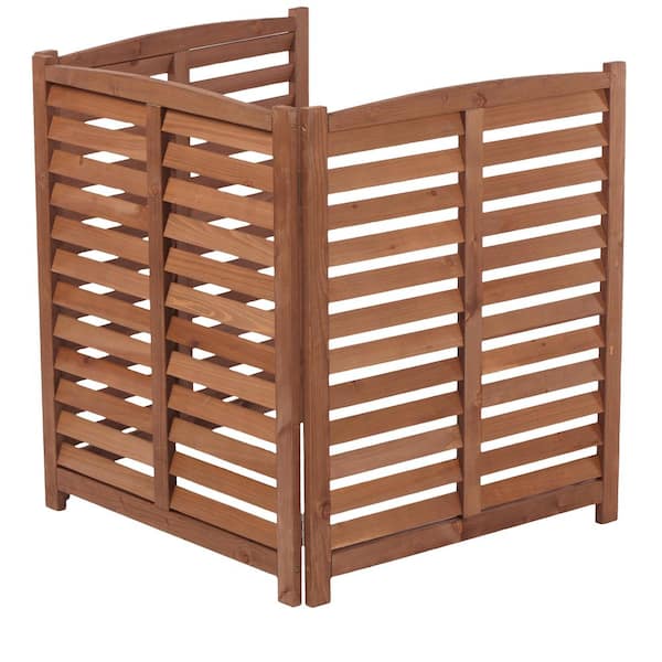 Unbranded - 32 in. W x 38 in. H 3-Panel Brown Outdoor Air Conditioner Fence Cover 3-Section Wooden Screen Outside Wood Privacy Fence