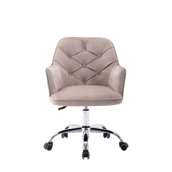 URTR Gray Velvet Swivel Shell Chair, 360 Upholstered Adjustable Swivel Armchair Reception Chair for Office, Living Room