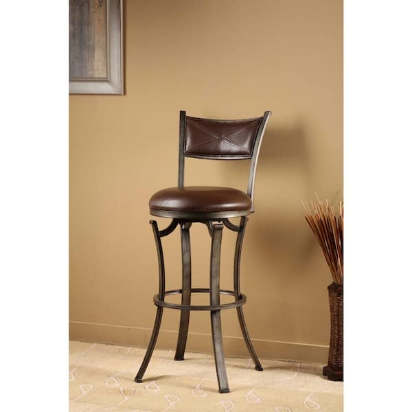 Hillsdale Furniture Drummond 26 in. Rubbed Pewter and Brown Swivel Counter Stool
