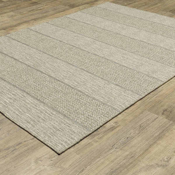Thrasher Beige 2 ft. x 8 ft. Geometric Banded Polypropylene Indoor/Outdoor Runner Area Rug