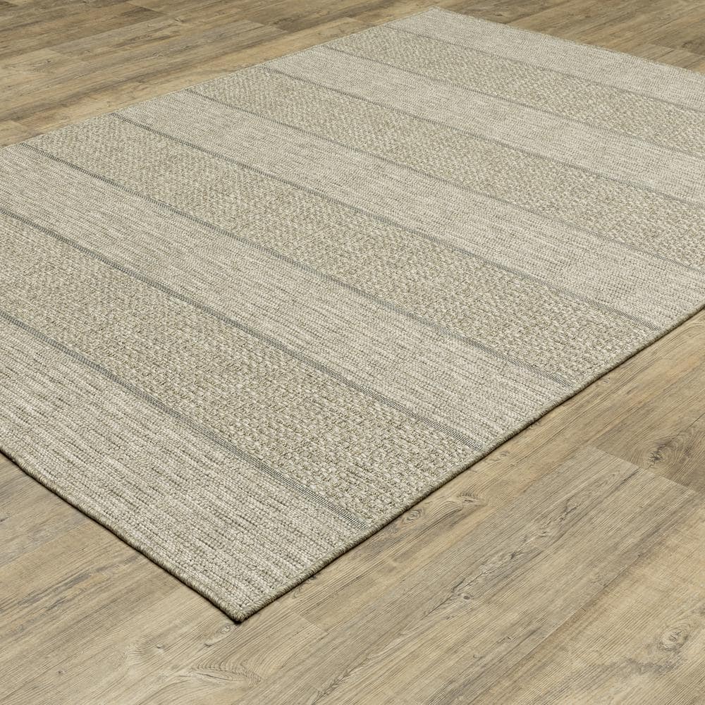Thrasher Beige 10 ft. x 13 ft. Geometric Banded Polypropylene Indoor/Outdoo