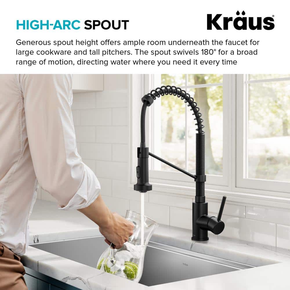 Matte Black Commercial Style Pull-Down Kitchen Faucet with Spray