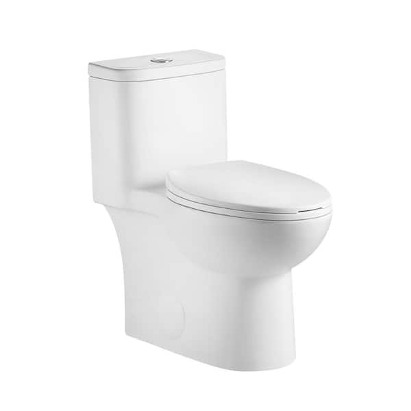 12 in. 1-Piece 1.1/1.60 GPF Dual Flush Elongated Toilet in White Soft Close Seat Included