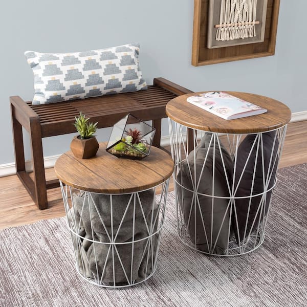 Wood Round Accent Table Set, Round Particle Board Table Cover