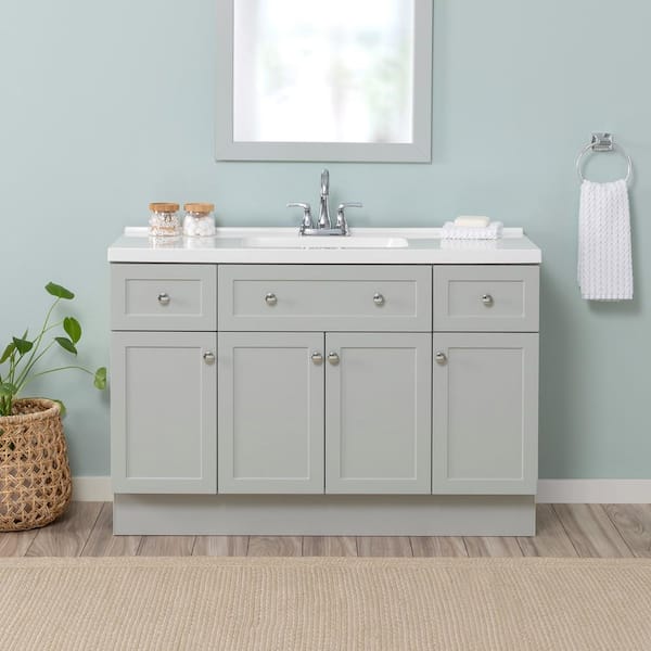 Glacier Bay Hartridge 49 in. Single Sink Pearl Gray Bath Vanity with White Cultured Marble Top (Assembled)
