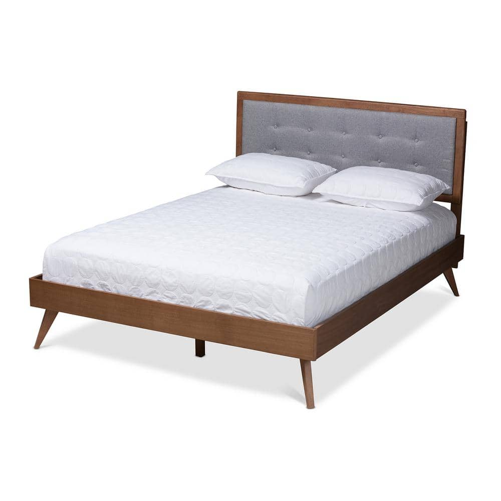 Baxton Studio Ines Gray and Walnut King Platform Bed 156 94099436