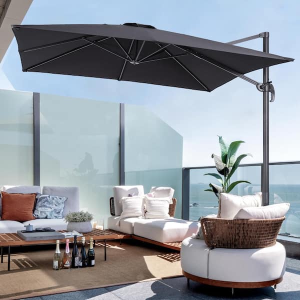 JOYESERY 10 ft. x 8 ft. Outdoor Rectangular Cantilever Patio Umbrella, 240 g Solution-Dyed Fabric Aluminum Frame in Anthracite
