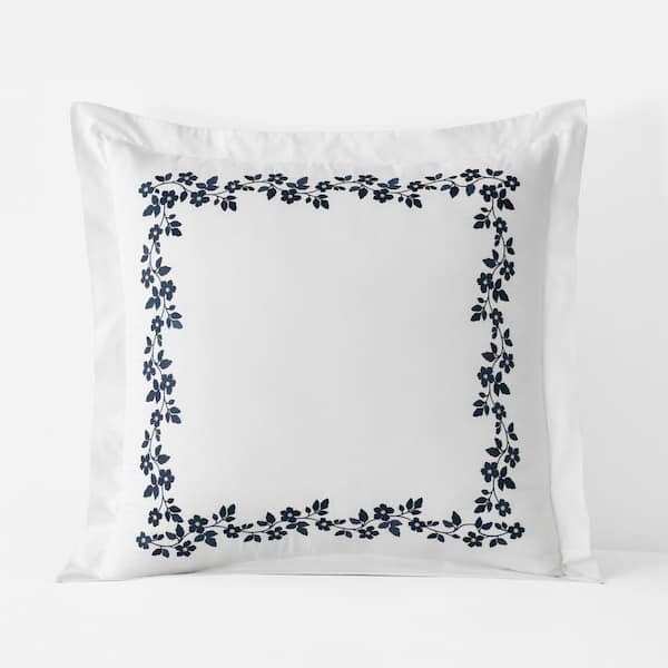 The Company Store Legends Hotel Brighton Embroidered Egyptian Navy Cotton Percale Euro Sham
