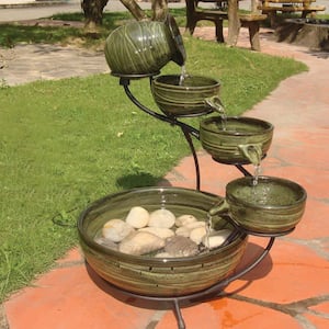 Ceramic Solar Cascade Fountain with Green Bamboo Finish