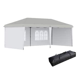 Outdoor 10  ft.  x 20  ft.  Pop Up Canopy Tent with 4 Sidewalls, Heavy Duty Tents, Instant Gazebo with Carry Bag, White