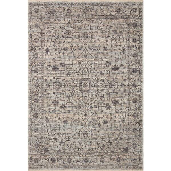LOLOI II Sorrento Mist/Charcoal 7'-10" x 7'-10" Round Oriental Fringe Area Rug