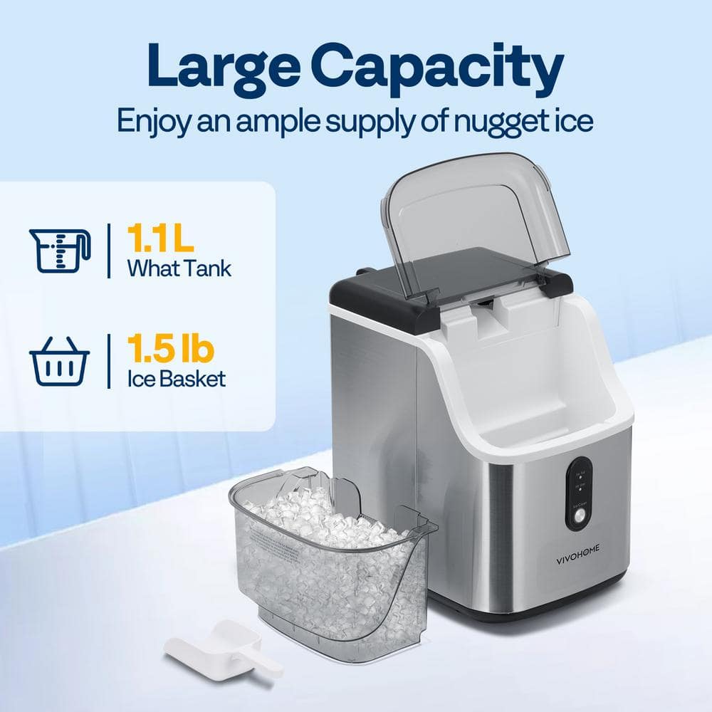 33 lb Stainless Steel White Nugget Countertop Ice Maker