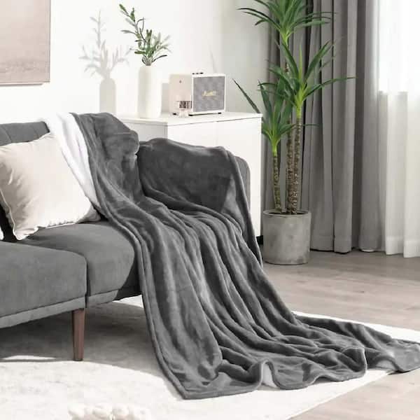 Unbranded Gray 71 in. x 51 in. Flannelette Heated Electric Blanket Soft Heating Blanket Throw for Full Body