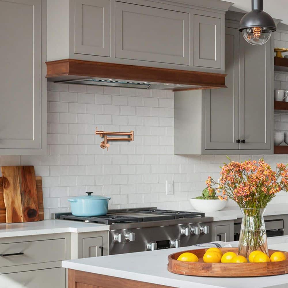 Copper Brushed Wall-Mounted Pot Filler Kitchen Faucet