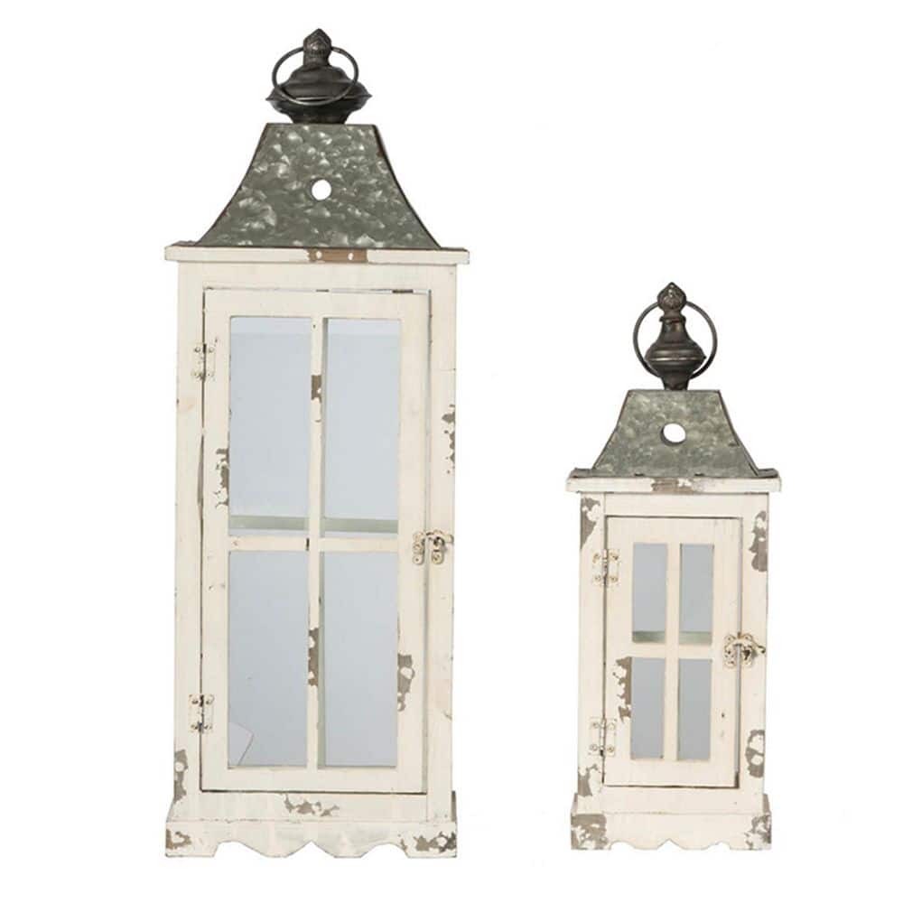 27.4 in. H Off White Wooden & Metal Candle Lantern Decorative, Hurricane Lantern Holder for Garden Wedding, Set 0f 2 price history on PriceWatchPro