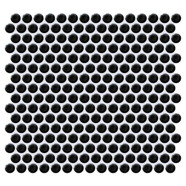 Daltile Restore Canvas Black Glossy 12 in. x 12 in. Glazed Porcelain Penny Round Mosaic Tile (10 sq. ft./Case)