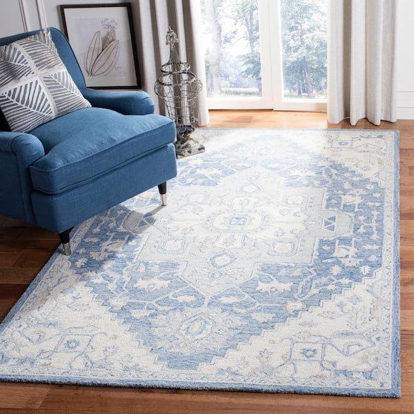 Micro-Loop Blue/Ivory 2 ft. x 3 ft. Floral Medallion Area Rug