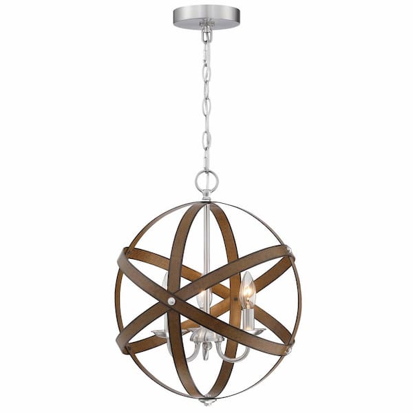 Pia Ricco 3-Light Single Barnwood and Brushed Nickle Geometric Pendant