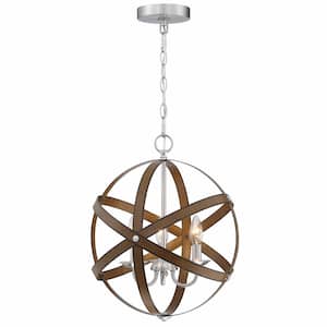 3-Light Brown and Brushed Nickle Pendant Light Fixture with Caged Globe Metal Shade