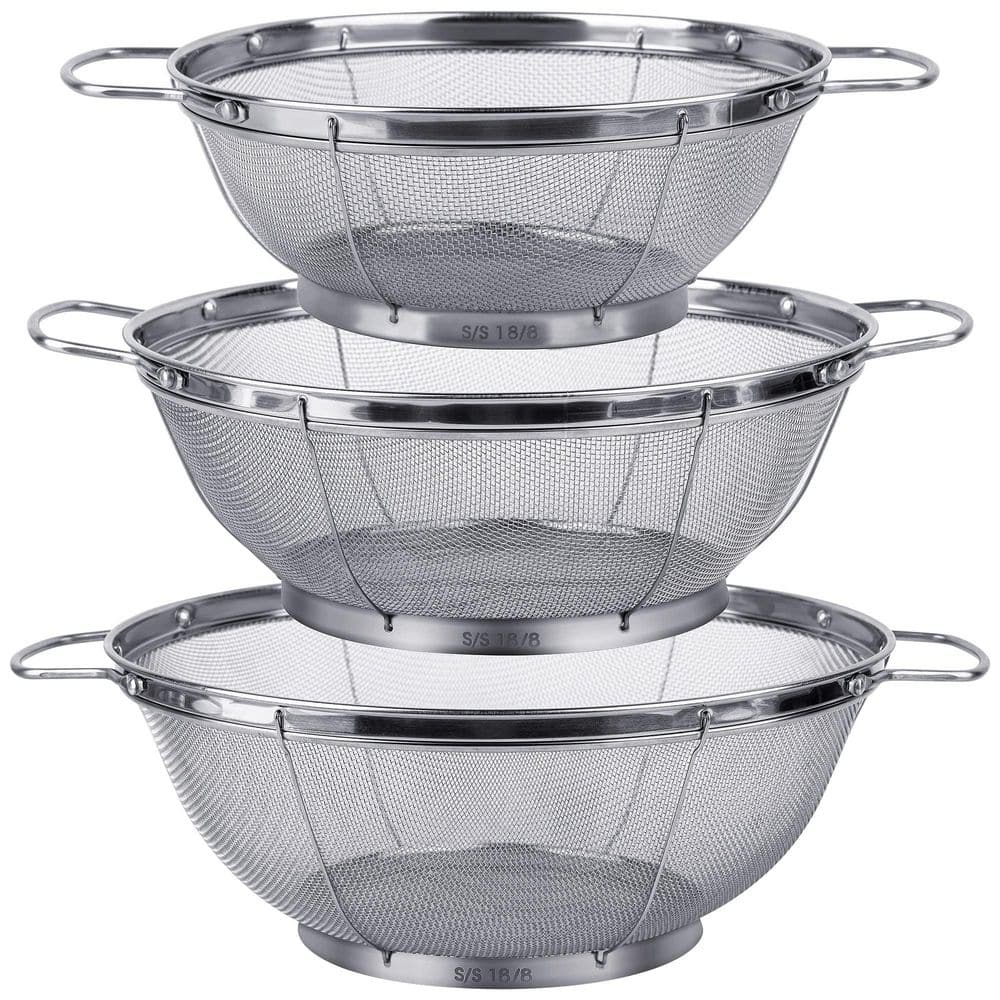 18/8 Stainless Steel Mesh Strainer Set with Riveted Handles, 3-Piece (3/4/5QT) Silver Kitchen Colanders, Rinse or Steam price history on PriceWatchPro