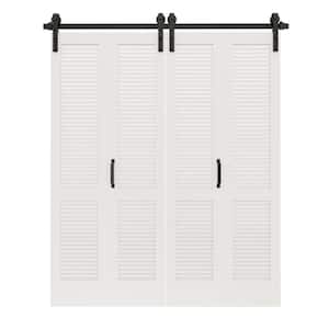 72 in. x 84 in. Solid Core Composite MDF White Finished Louver Closet Bi-Fold Door Sliding Barn Door with Hardware Kit