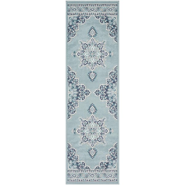 Livabliss Felix Aqua 2 ft. 3 in. x 7 ft. 9 in. Solid Indoor/Outdoor Patio Runner Rug