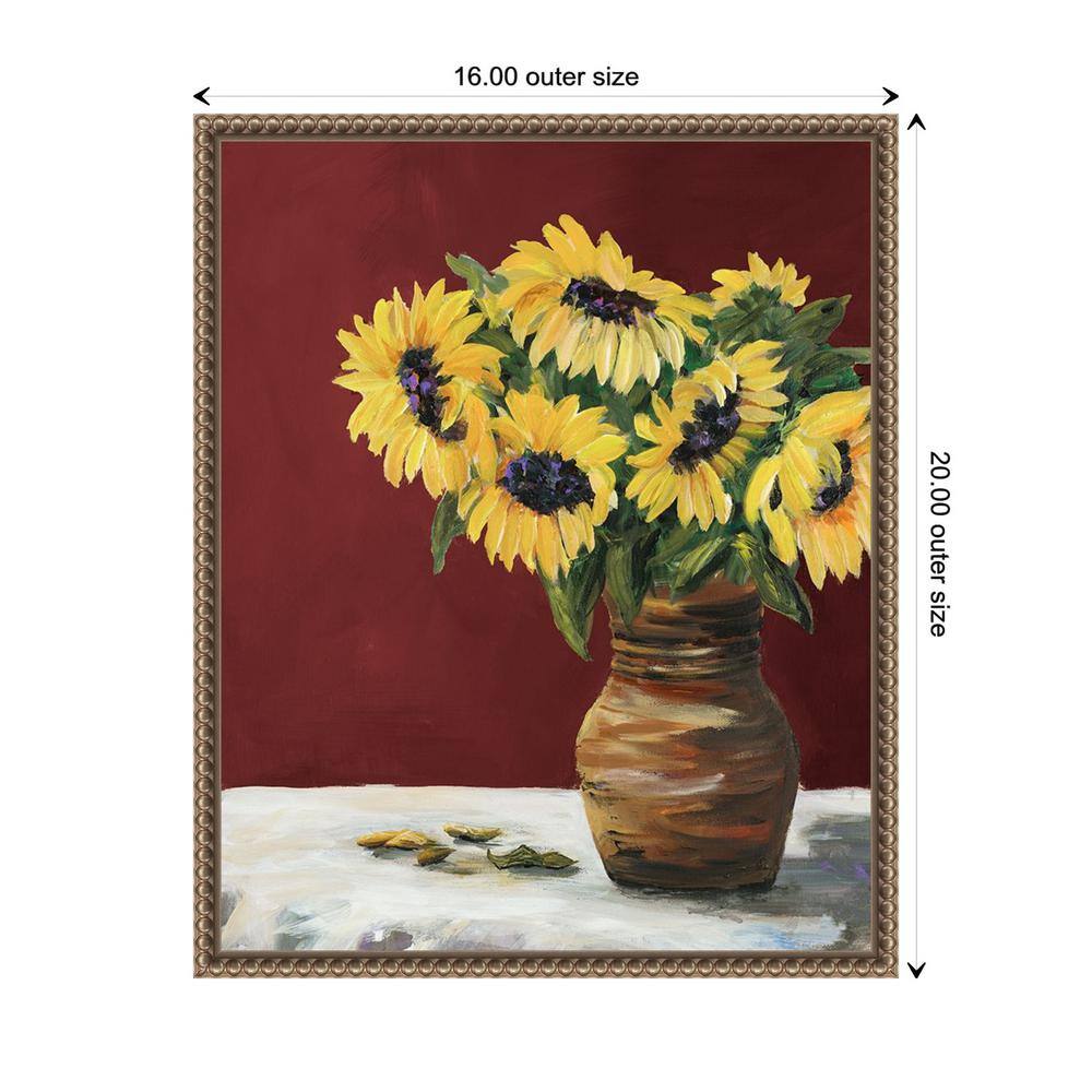 Sunflowers in Maroon Beaded Framed Canvas Wall Art