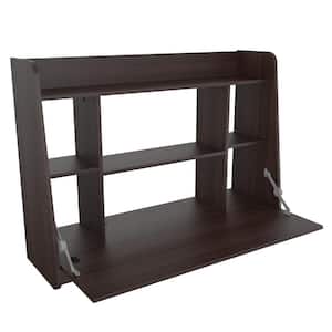 43.3 in. Width Rectangular Espresso Wall Mounted Floating Desk with 6-Shelves