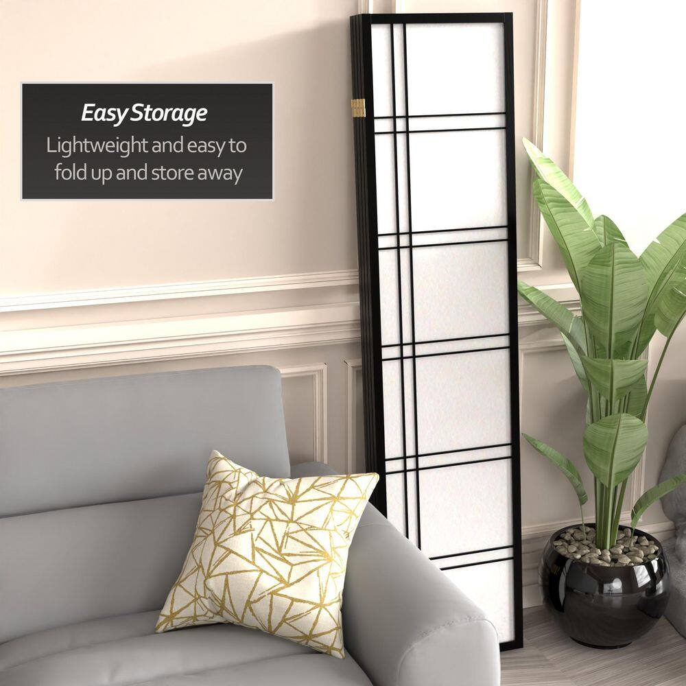 Black Hardwood and Rice Paper 4-Panel Shoji Room Divider