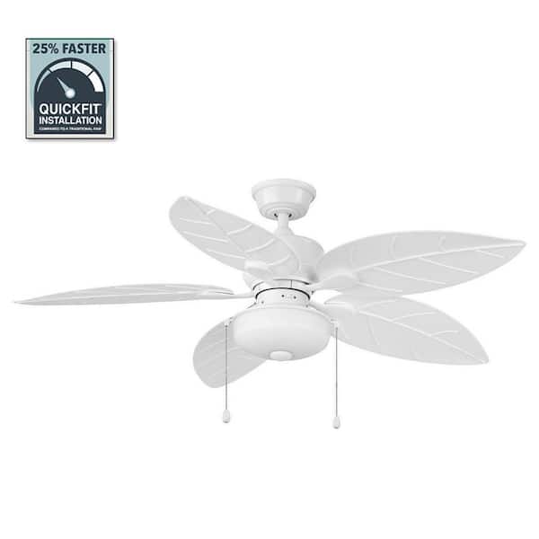 Hampton Bay Palmaria 52 in. Indoor/Outdoor Matte White LED Ceiling Fan with Pull Chains and Light Kit Included