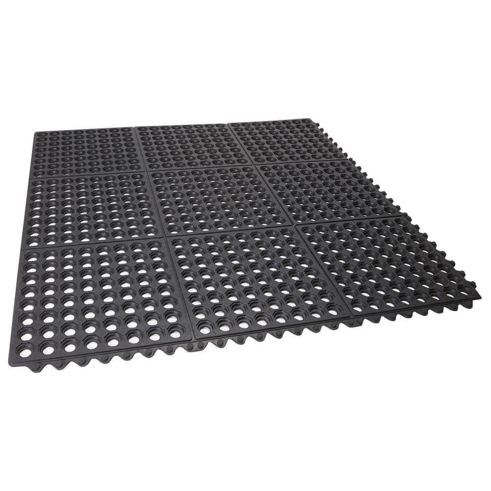 Black 36 x 36 Inch Interlocking Rubber Floor Mat 4-Pack