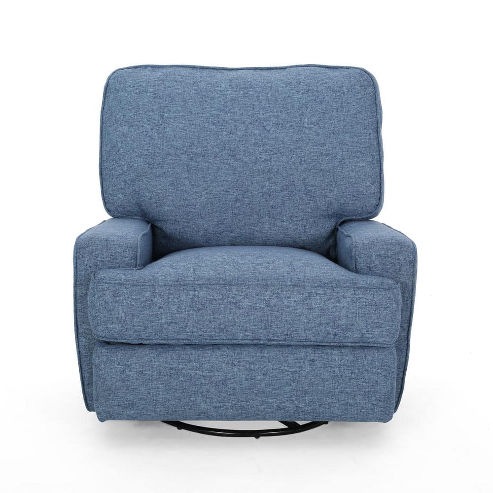 Handcrafted Navy Blue Fabric Swivel Glider Club Recliner