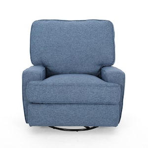 Crockett Traditional Navy Blue Tweed Fabric Swivel Glider Recliner