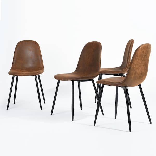 STICKON Brown Suede Fabric Dining Chair with Metal Leg (Set of 4)