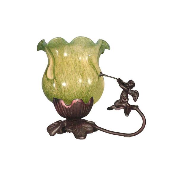 Dale Tiffany Green Blown Glass 6 in. Antique Bronze Tulip Accent Lamp