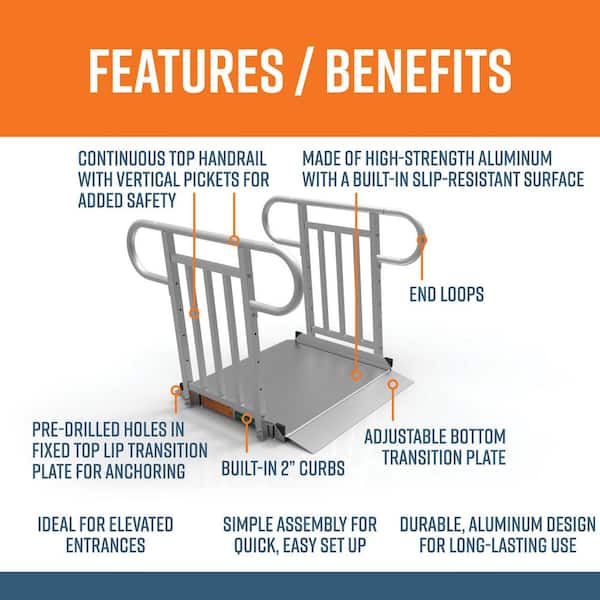 GATEWAY 3G 3 ft. Aluminum Solid Surface Wheelchair Ramp with Vertical Picket Handrails