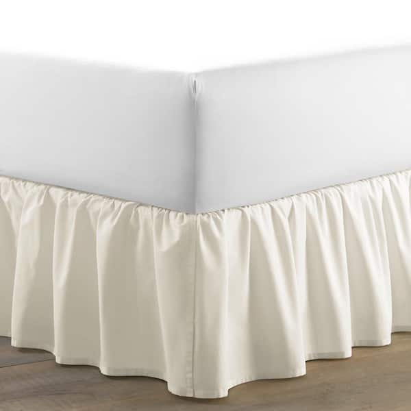 Laura Ashley 14.5 in. Beige Solid Ruffled Full Cotton Bed Skirt