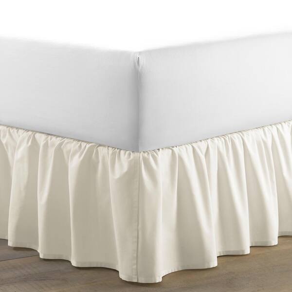 Laura Ashley 14.5 in. Beige Solid Ruffled Queen Cotton Bed Skirt