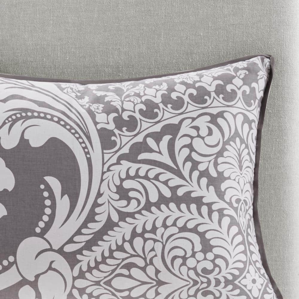 Gray Damask Cotton Reversible California King Comforter Set
