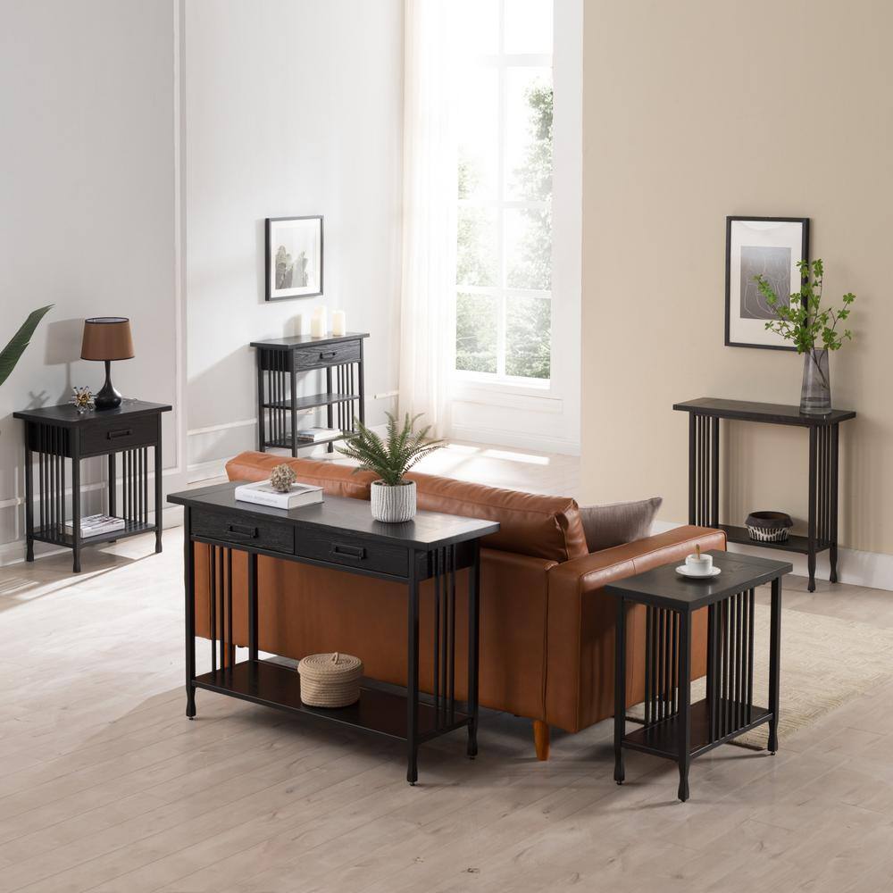 Adjustable Black Wash Wood and Steel 30" Foyer Bookcase