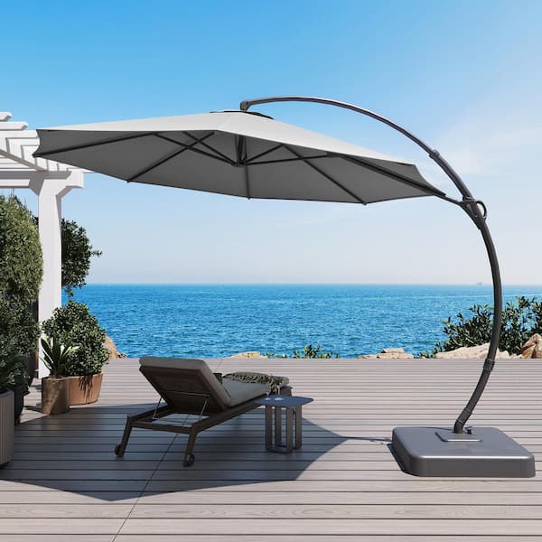 LAUSAINT HOME 12 ft. Aluminum Cantilever Patio Umbrella with Base in Grey