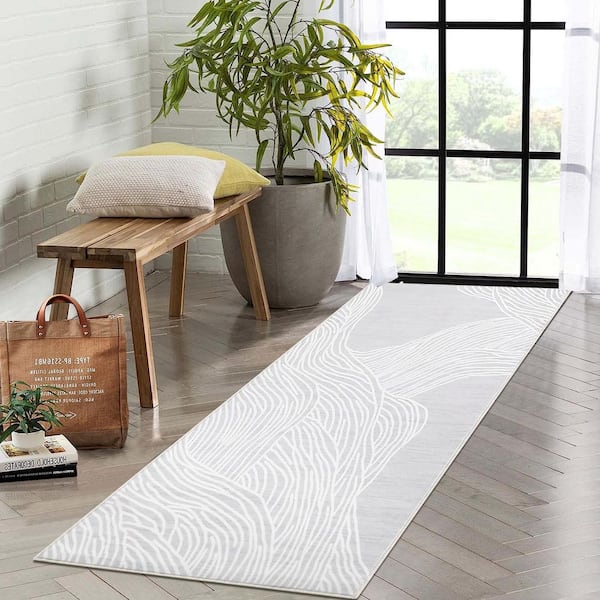 Gray 2 ft. x 6 ft. Modern Abstract Carpet Washable Rug Living Room Carpet Soft Non-Slip Imitation Cashmere Area Rug