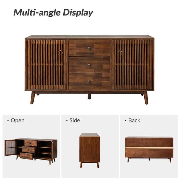 JAYDEN CREATION Cyril Mid-century Walnut 3 Drawer 58 in